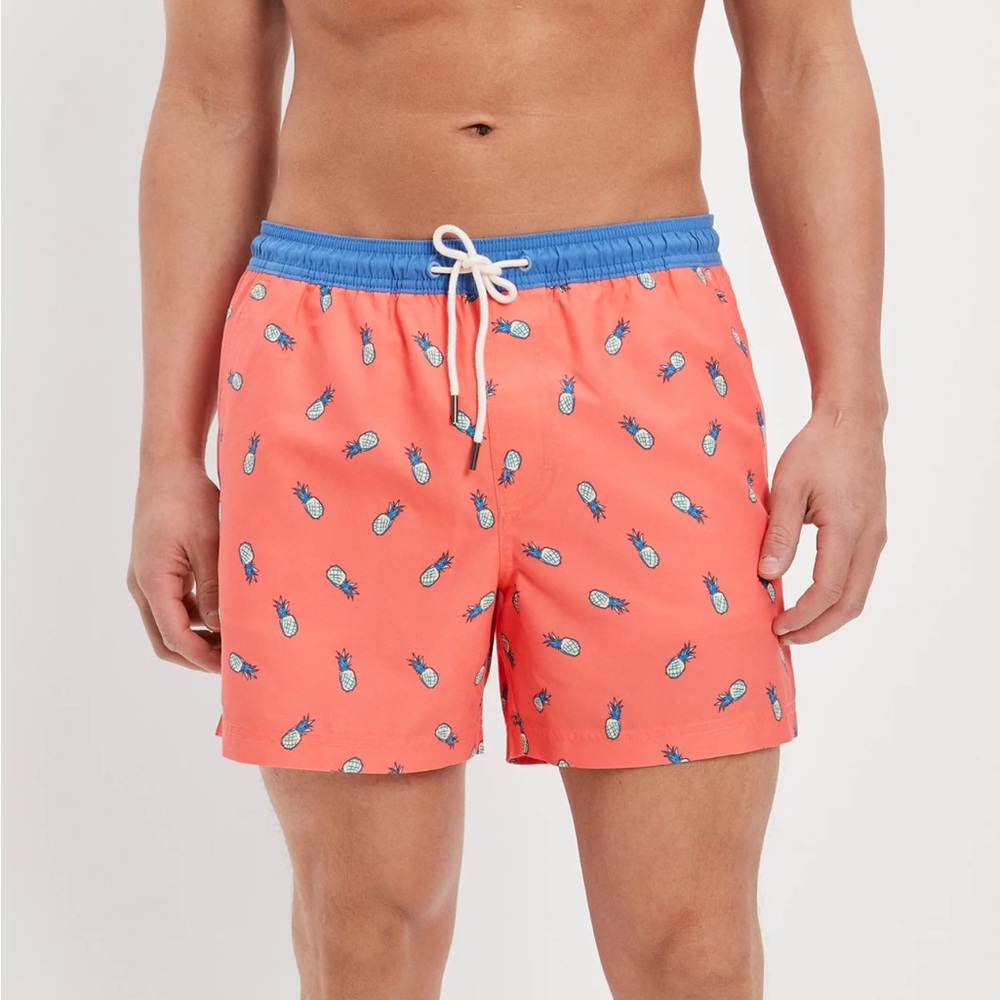 American Eagle Coral Pineapple Print Swim Shorts